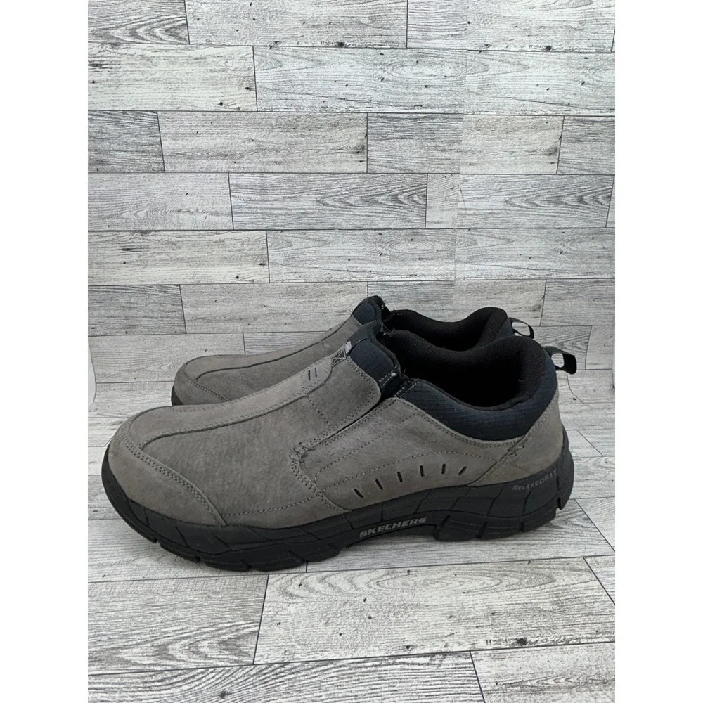 Skechers Men Relaxed Fit Memory Foam Slip On Leather Loafers Gray 51292 Size 14